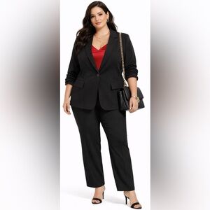 Black Tailored Blazer | Women’s Plus Size 1X | 3/4 Ruched Sleeves | Modern Chic